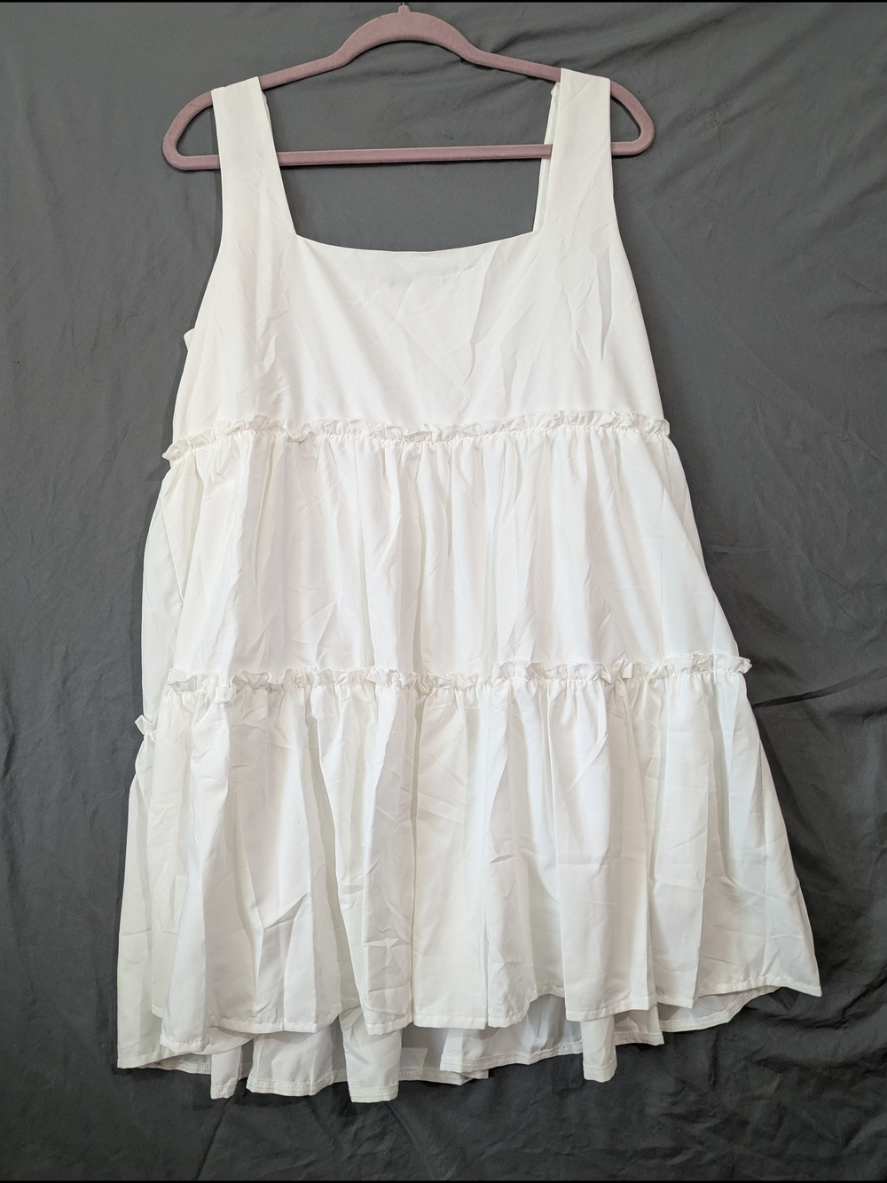 White Tiered Square Neck Sleeveless Mini Dress